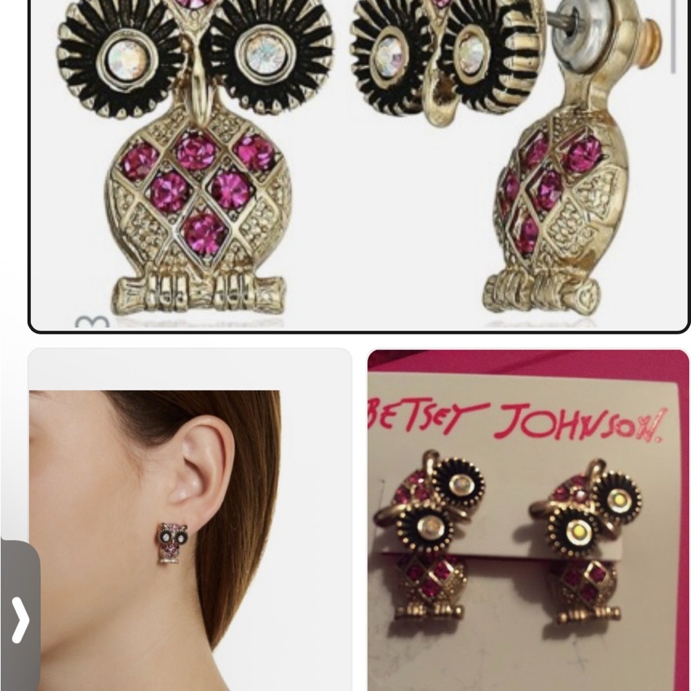 Betsey Johnson Pink and Gold Owl Earrings